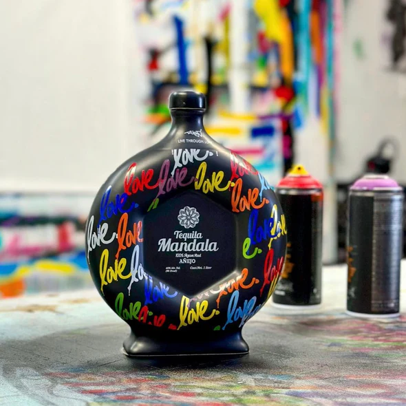 Mandala Anejo Tequila LOVE Limited Edition Bottle With Ruben Rojas Tequila